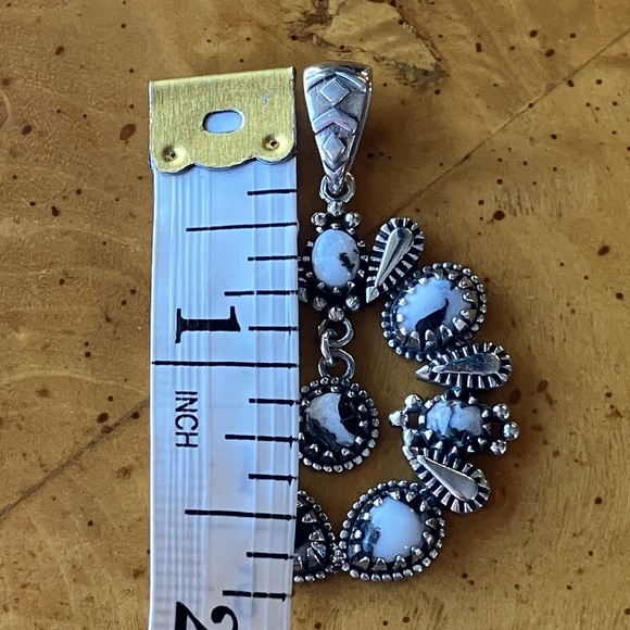 White Buffalo Turquoise Squash Blossom Pendant - Picture 3 of 7